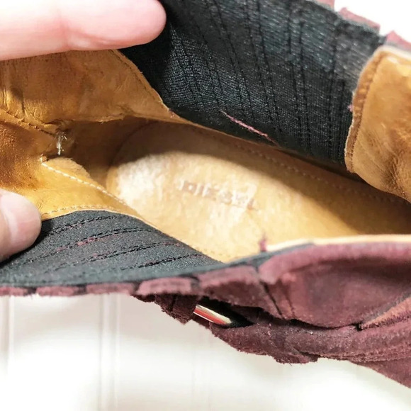 Diesel Maroon Suede Heeled Buckle Booties, Size 37 - Picture 6 of 8